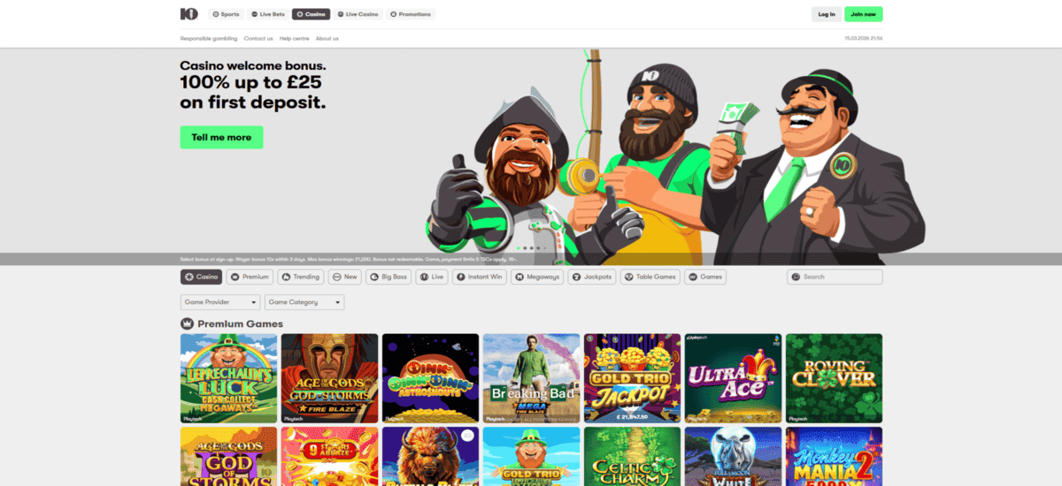 Screenshot of the 10bet website