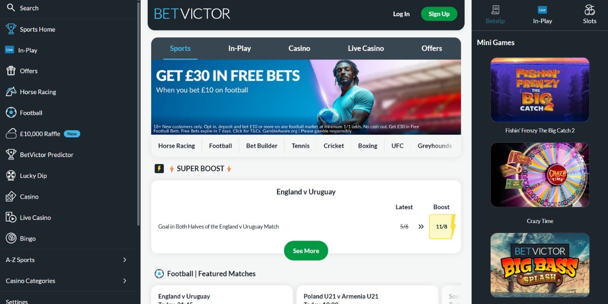 Screenshot of the BetVictor website